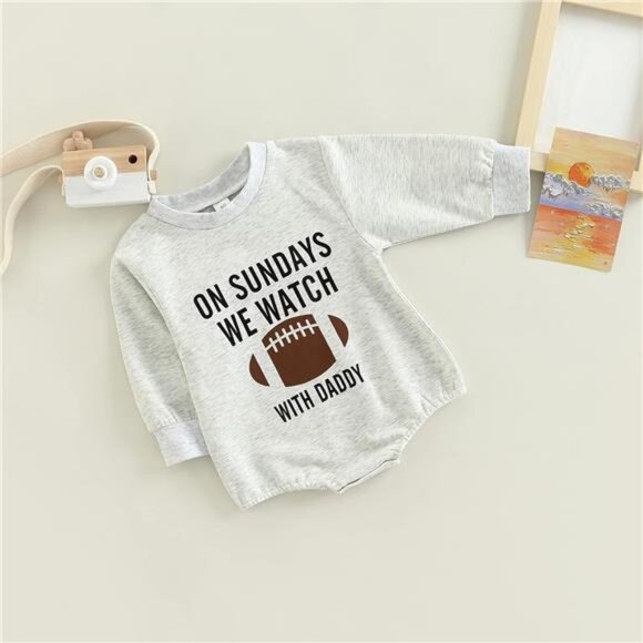 Baby Boy Girl Football Season Romper Sweatshirt Long Sleeve Letters Print One - Picture 2 of 8
